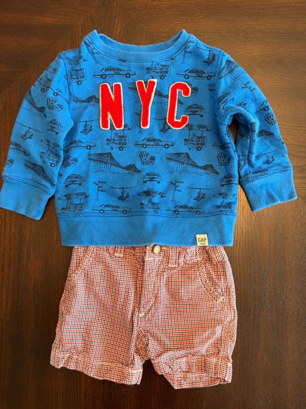 GAP Blue Sweatshirt & Red Plaid Shorts Matching Set